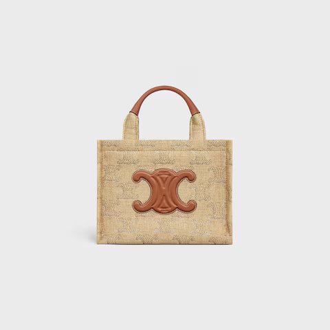199162FK3-02NA_1_FW23_W.jpg CELINE small cabas thais in raffia effect textile with triomphe jacquard
