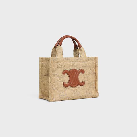 199162FK3-02NA_2_FW23_W.jpg CELINE small cabas thais in raffia effect textile with triomphe jacquard
