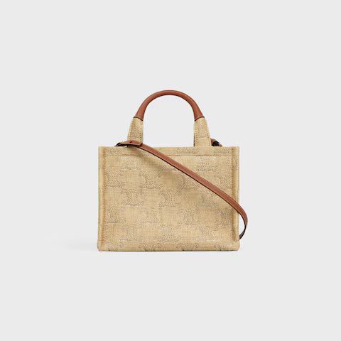 199162FK3-02NA_3_FW23_W.jpg CELINE small cabas thais in raffia effect textile with triomphe jacquard
