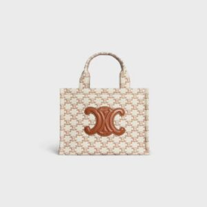 199162FRF-01BC_1_SUM23.jpg CELINE small cabas thais IN TEXTILE WITH TRIOMPHE CANVAS PRINT AND CALFSKIN