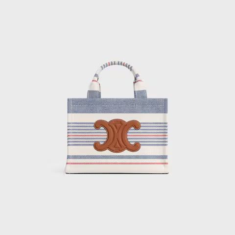 199162FYN-14ML_1_FW24_P1_W.jpg CELINE small cabas thais in STRIPED TEXTILE AND CALFSKIN