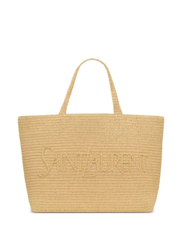 Saint Laurent  logo-embroidered raffia tote bag