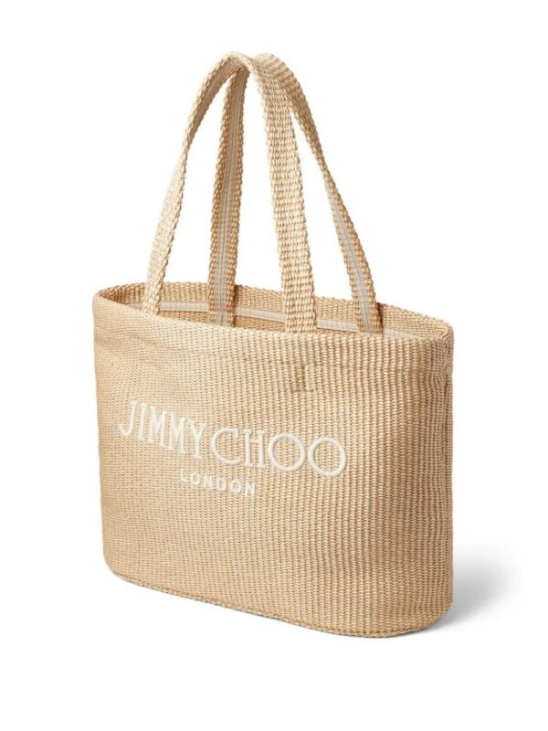 Jimmy Choo  logo-embroidered raffia beach bag
