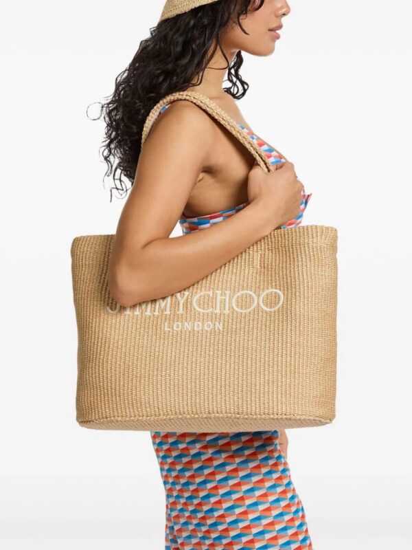 Jimmy Choo  logo-embroidered raffia beach bag