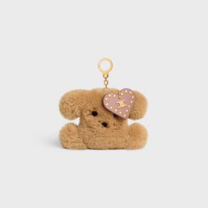 49J663GSH-19PI_1_FALL25_W.jpg CELINE TRIOMPHE POM-POM CHARM IN Embroidered Shearling and Calfskin