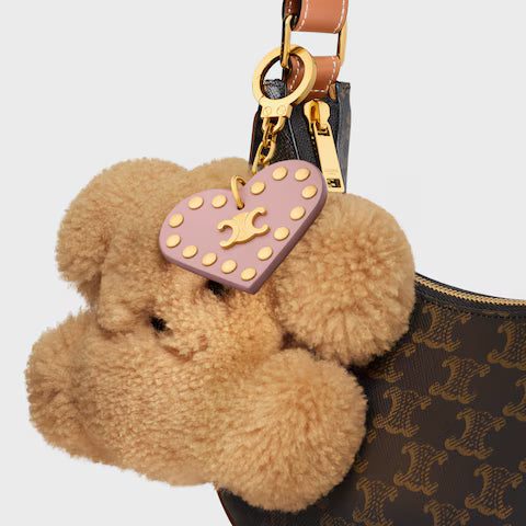 49J663GSH-19PI_4_FALL25_W.jpg CELINE TRIOMPHE POM-POM CHARM IN Embroidered Shearling and Calfskin