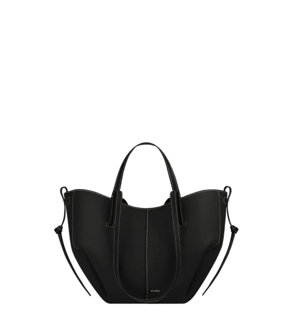 packshot-front_cyme-mini-noir-coutures-ecru-grain.png Polène Cyme Mini Edition Textured Black with Ecru Stitching