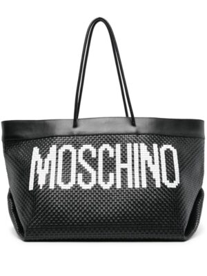22303328_52173742_1000.jpg Moschino logo-print interwoven leather tote bag
