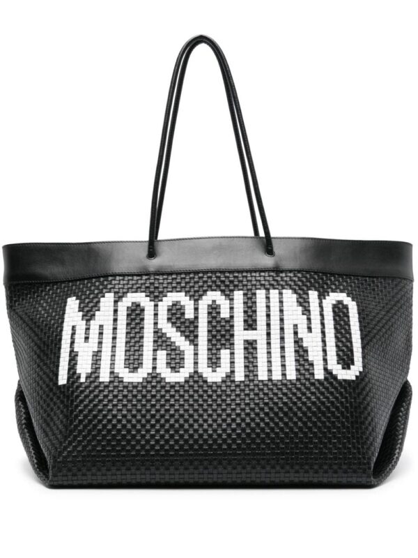 22303328_52173742_1000.jpg Moschino logo-print interwoven leather tote bag