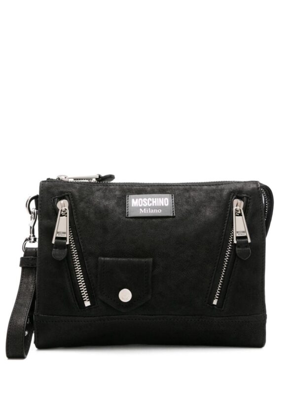22538711_52590639_1000.jpg Moschino logo-patch nubuck clutch bag