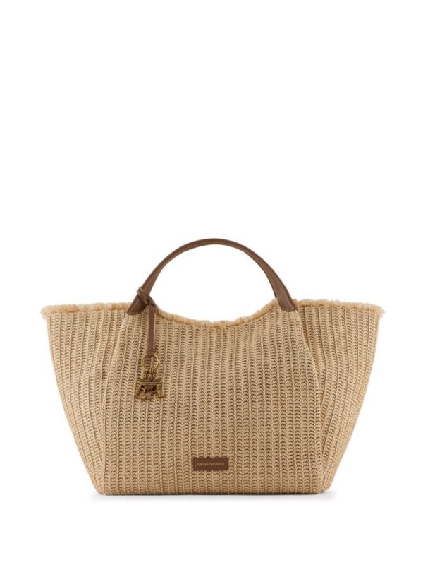 Emporio Armani logo-charm straw tote bag