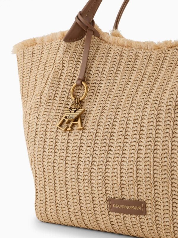 Emporio Armani logo-charm straw tote bag