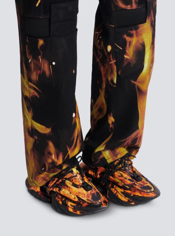 AM0VJ309KOCKEFBB-1.jpg Balmain Unicorn trainers in Fire print neoprene and leather