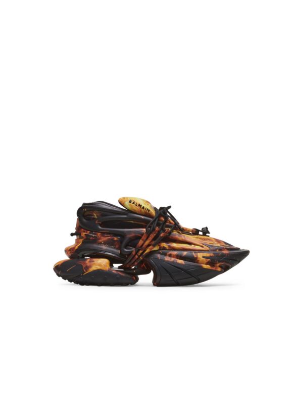 AM0VJ309KOCKEFBF-1.jpg Balmain Unicorn trainers in Fire print neoprene and leather