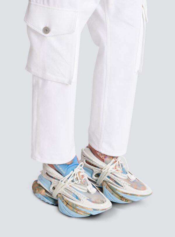 AM0VJ309KRAKSHIB-1.jpg Balmain Unicorn trainers in Sky print neoprene and leather