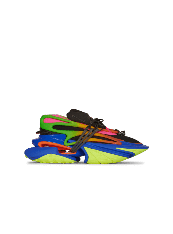YM1VJ309KNHCEAHF-1.png Balmain Multicolor neoprene and leather Unicorn low-top sneakers