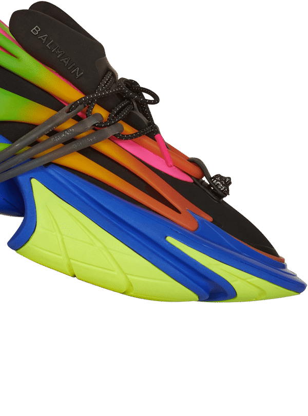 YM1VJ309KNHCEAHG-1.png Balmain Multicolor neoprene and leather Unicorn low-top sneakers