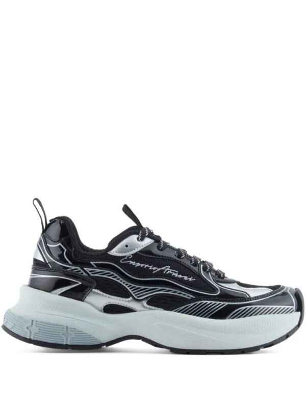 Emporio Armani  patent-leather striped sneakers