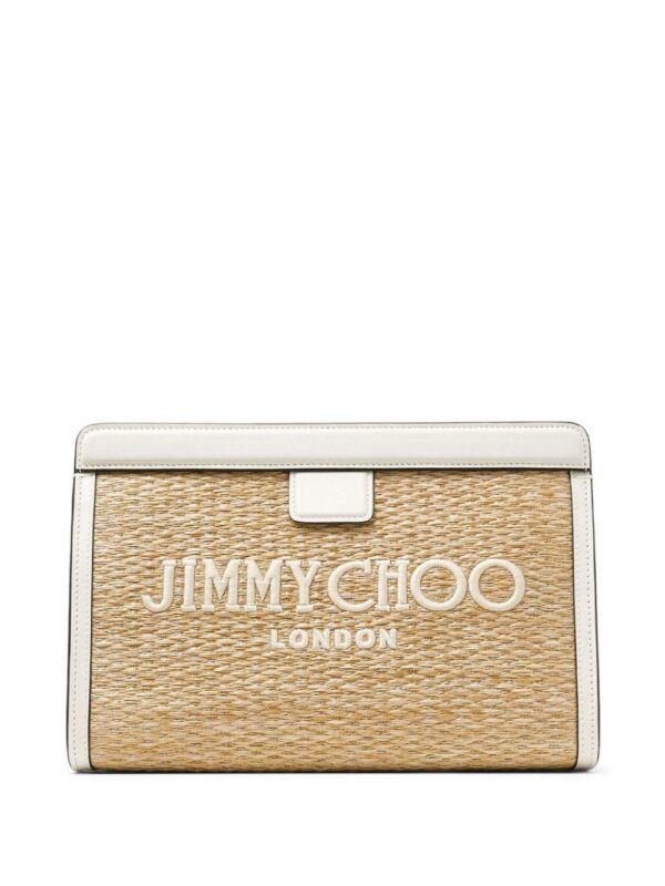 23452487_53776837_1000.jpg Jimmy Choo Avenue logo-embroidered woven clutch