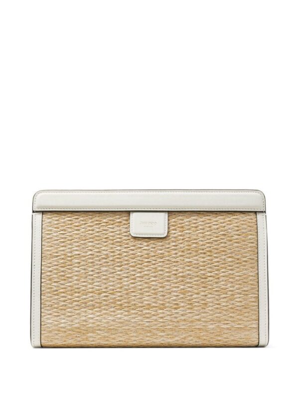 23452487_53776846_1000.jpg Jimmy Choo Avenue logo-embroidered woven clutch