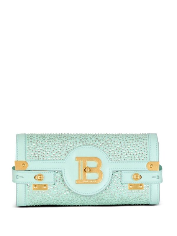 Balmain B-Buzz 23 crystal-embellished suede clutch bag