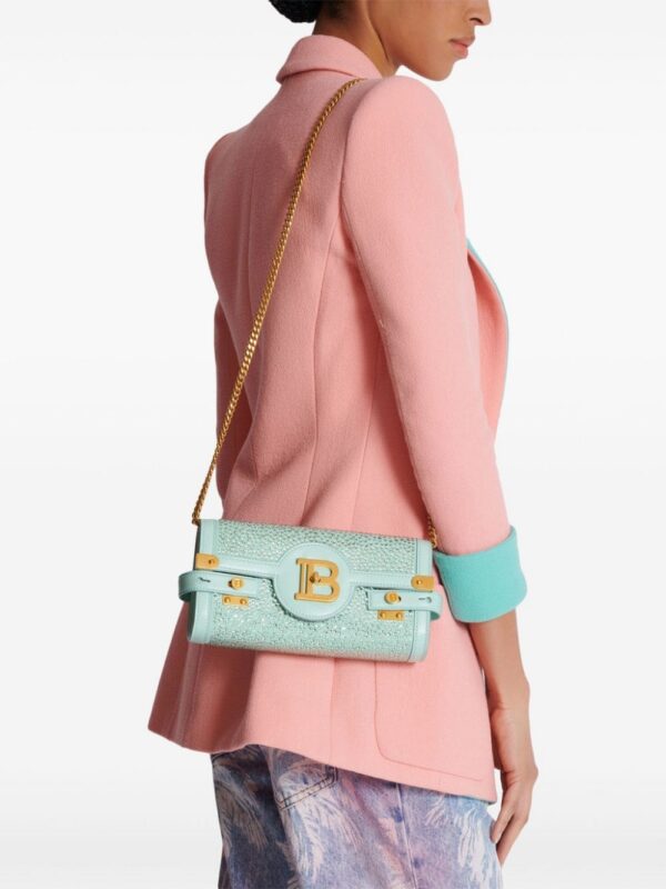 Balmain B-Buzz 23 crystal-embellished suede clutch bag