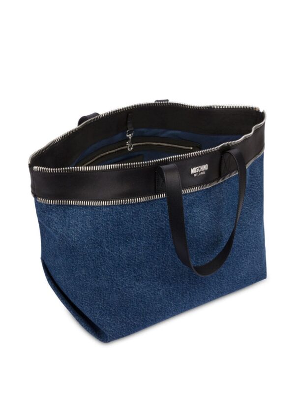 23720432_53593747_1000.jpg Moschino zip-trim denim and leather tote bag