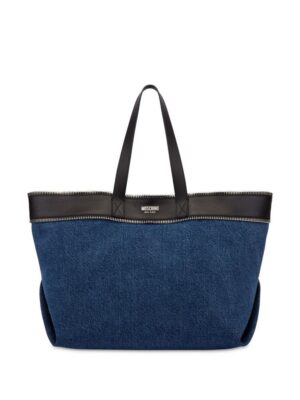 23720432_53593753_1000.jpg Moschino zip-trim denim and leather tote bag