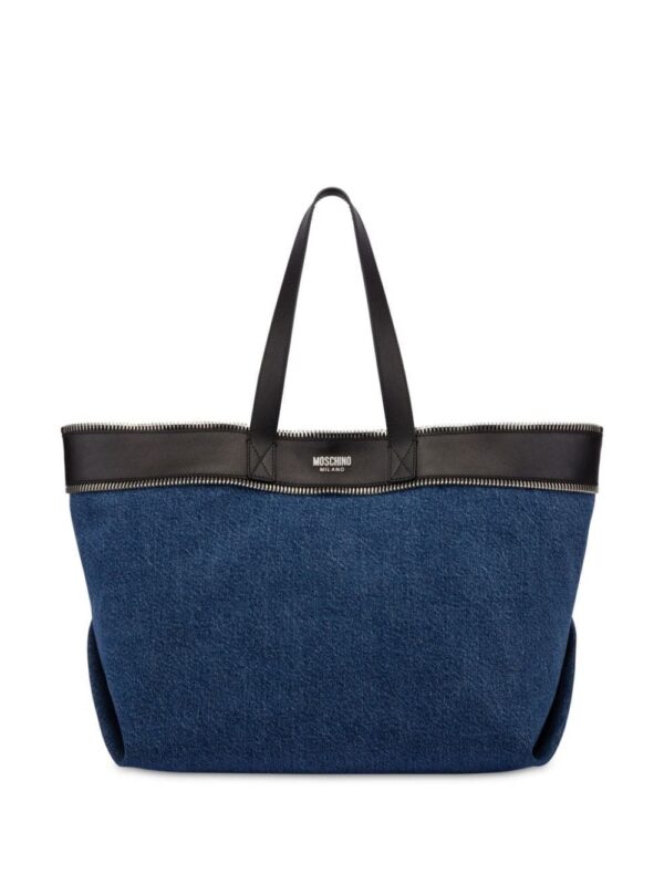 23720432_53593753_1000.jpg Moschino zip-trim denim and leather tote bag