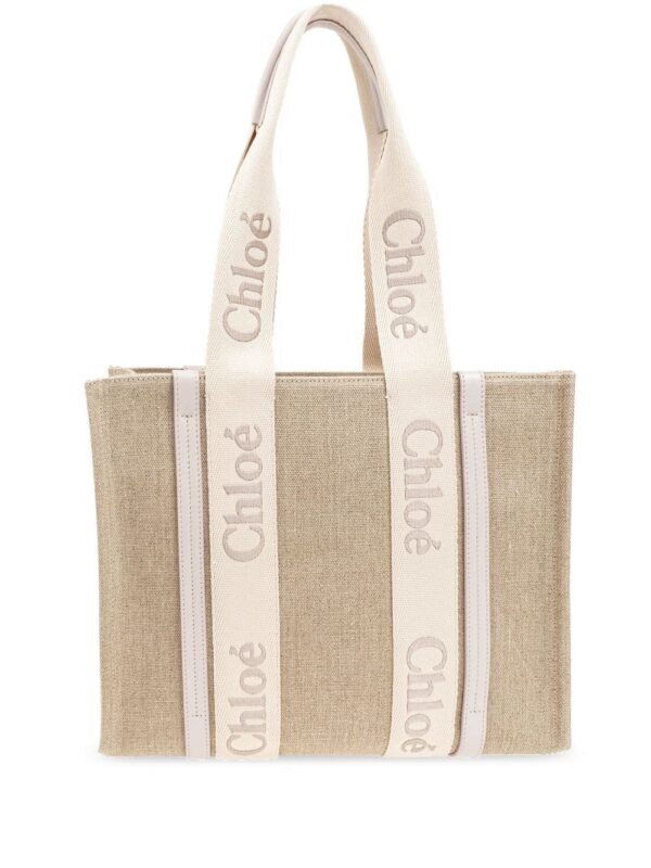 23844258_53812866_1000.jpg Chloé medium Woody logo-strap linen tote bag
