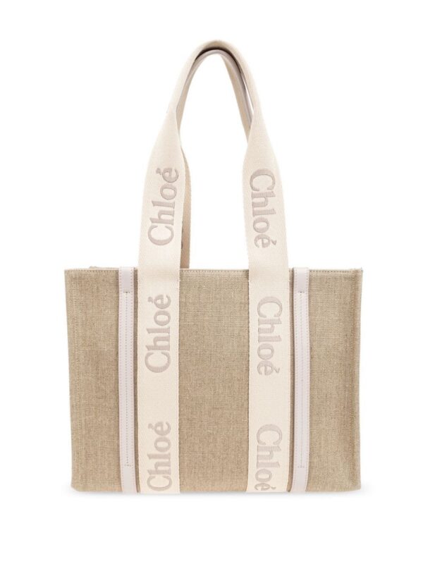 23844258_53812884_1000.jpg Chloé medium Woody logo-strap linen tote bag
