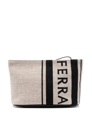 23889905_53957820_1000.jpg Ferragamo logo-embroidered canvas clutch