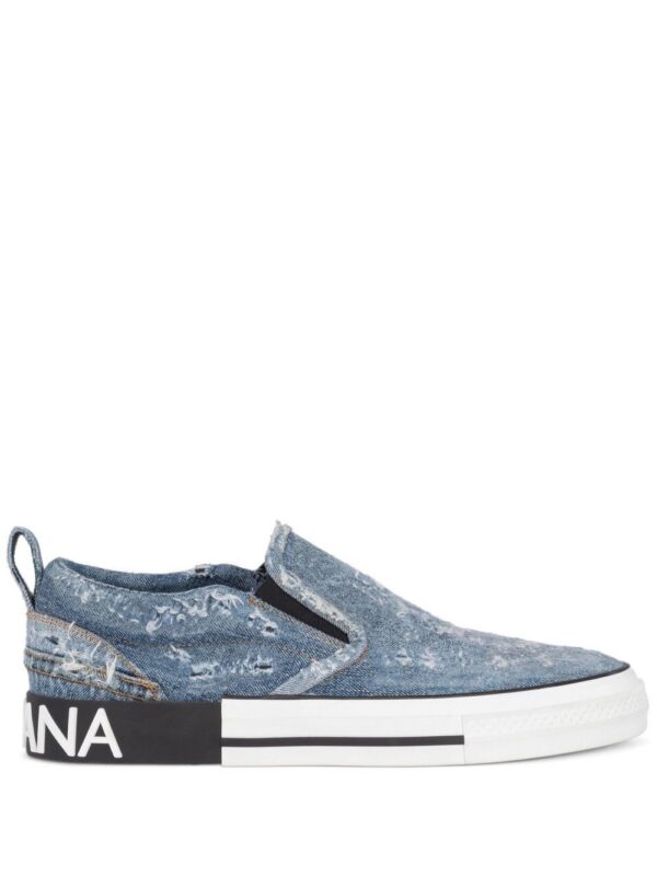 Dolce & Gabbana distressed denim slip-on sneakers