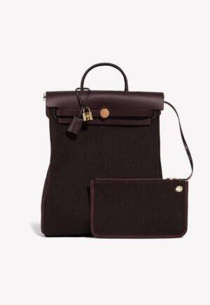 Hermès Herbag a Dos Backpack in Ebène Toile and Vache Hunter Leather bag