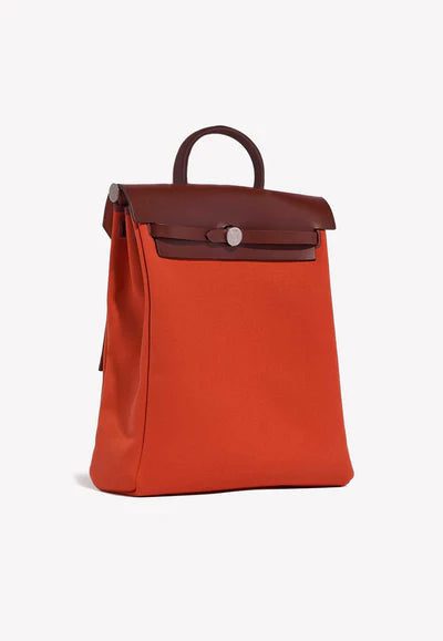2681_Hermes_Herbag_Backpack_Oran1_400x_054a2df0-3ce5-4af5-888f-bdb9c8fc38a5.jpg Hermès Herbag a Dos Backpack in Orange Mècano Toile and Rouge H Vache Hunter Leather bag