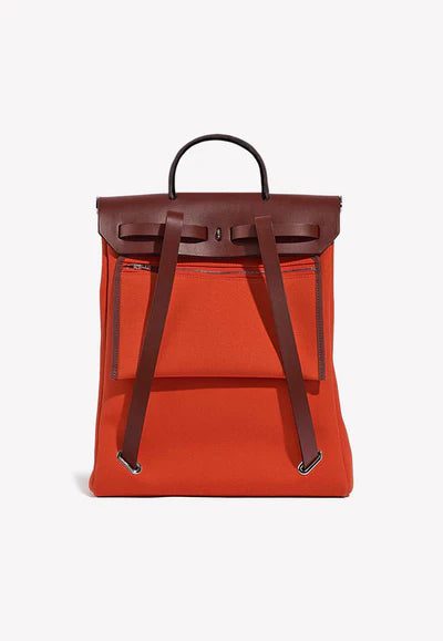 2681_Hermes_Herbag_Backpack_Oran2_400x_d0c04df3-7334-4d09-8acc-785f2871fae7.jpg Hermès Herbag a Dos Backpack in Orange Mècano Toile and Rouge H Vache Hunter Leather bag