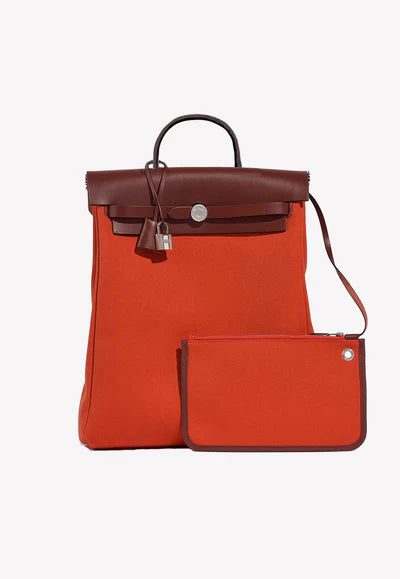 2681_Hermes_Herbag_Backpack_Oran3_400x_1c1d3c17-bdfd-4ecd-a785-3eb62672a422.jpg Hermès Herbag a Dos Backpack in Orange Mècano Toile and Rouge H Vache Hunter Leather bag