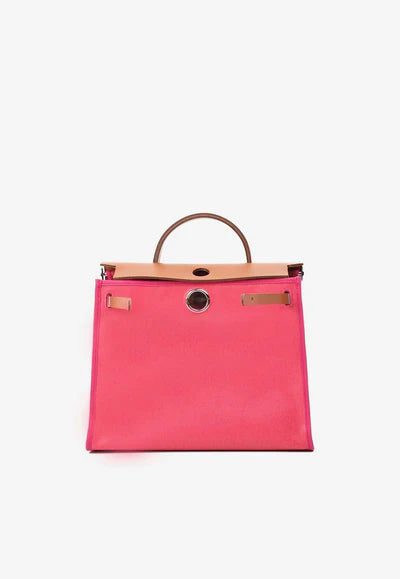 THB_9403copy_400x_7d37f0a8-1ee4-4bda-8931-cba0b93ef540.jpg Hermès Herbag 31 in Pink Toile Militaire and Gold Vache Hunter Leather bag