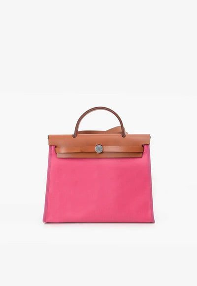 THB_9406_400x_36db4245-800b-40f3-a022-3c790aec35f7.jpg Hermès Herbag 31 in Pink Toile Militaire and Gold Vache Hunter Leather bag