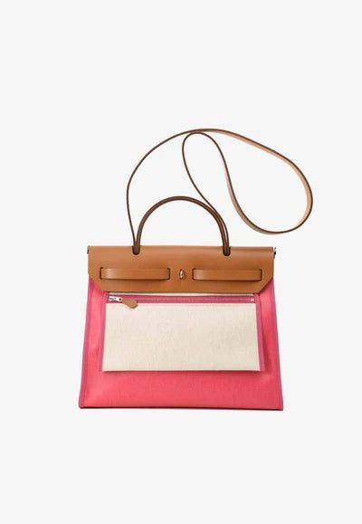 THB_9411_400x_51379b14-b785-4a8e-af0b-c98e09497b9f.jpg Hermès Herbag 31 in Pink Toile Militaire and Gold Vache Hunter Leather bag