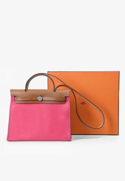THB_9414_400x_459a4d7c-443a-4a15-a729-0b2f26a15a94.jpg Hermès Herbag 31 in Pink Toile Militaire and Gold Vache Hunter Leather bag