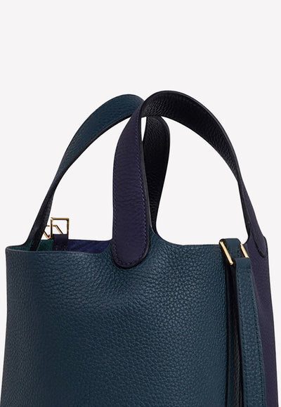 Hermès Picotin Lock 18 Tote in Vert Cypress, Blue Nuit and Black Clemence with Gold Hardware bag