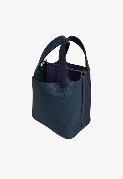 Hermès Picotin Lock 18 Tote in Vert Cypress, Blue Nuit and Black Clemence with Gold Hardware bag